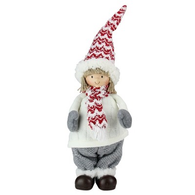 Northlight 16" Cheerful Young Boy Gnome in Ivory Cable Knit Sweater Christmas Decoration