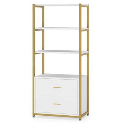 Tribesigns 4-Tier Bookshelf with 2 Drawers