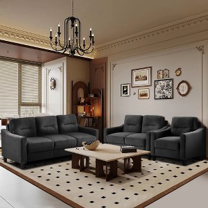 1+2+3 Flannelette Sectional Straight Arm Sofa Set with Supportive Cushions, Sturdy Hardwood Frame and Plush Memory Foam - 1 of 4