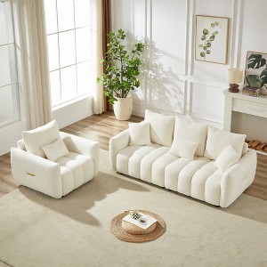 3-Seater + 1-Seater Teddy Fabric Sofa Set with Wooden Frame and Thick Cushions, 4 Removable Pillows - 1 of 4
