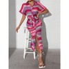 Women Summer Casual Dress Short Sleeve Lapel Neck Button Front Striped Midi Dresses T Shirt Dress with Belt - 3 of 4