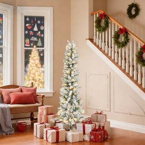 Mydepot Snow Flocked Pencil Christmas Tree, Prelighted Artificial Slim Christmas Trees for Home Office - 1 of 4