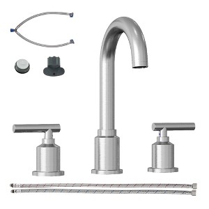 8 Inch Widespread Bathroom Faucet, Modern 3-Hole Sink Faucet with Stainless Steel Pop-Up Drain, 360° Swivel Spout, Brushed Nickel for Guest Bath - 1 of 4