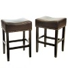 Set of 2 Bar Stools Backless Counter Stools Dining Chairs Pub Kitchen Stools, Leather -ModernLuxe - 2 of 4