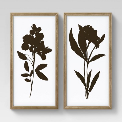 12" x 24" 2pk Foil Florals Framed Under Glass Gold - Threshold™