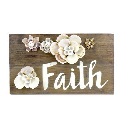 Beachcombers Faith Shell Coastal Plaque Sign Wall Hanging Decor Decoration For The Beach 0.125 x 12 x 7 Inches.