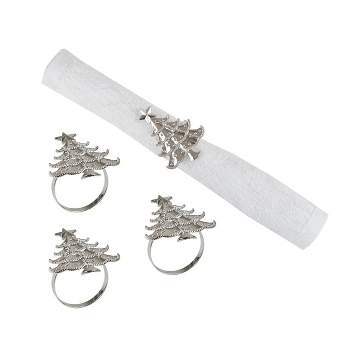 C&F Home Silver Christmas Tree Decorative Napkin Ring, Set of 4