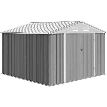 10x8 FT Outdoor Metal Storage Shed, Steel Utility Shed Storage, Metal Shed Outdoor Storage with Lockable Door Design Gray