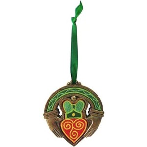 Slickblue Embroidered Claddagh Ring Ornament, Satin Ribbon, Hanging Decor, Celtic Style, 3.1" Size - 1 of 3