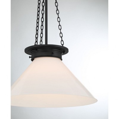 Matte Black and White Glass 1-Light Pendant with Adjustable Chain