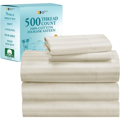 Luxury 500 Thread Count Bed Sheets Set - 100% Cotton Sateen Sheets Set, Soft, Cool & Breathable, Deep Pocket by California Design Den