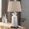 360 Lighting Helene Country Cottage Table Lamp 26" High Cream White Ceramic with Dimmable USB Workstation Base Tan Drum Linen for Living Room Desk - 2 of 4