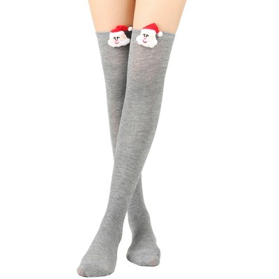 BABYYER Christmas Socks, Women Thigh High Long Stockings with Xmas Doll Elastic and Soft for Holiday Decorations