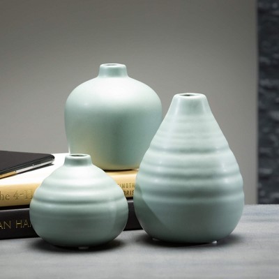 Sage Matte Ceramic Bud Vase Trio Set - Modern Home Accent