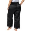 Agnes Orinda Women's Plus Size Satin Lace Trim Elastic Soft Wide Leg Pockets Pajama Pants - 4 of 4