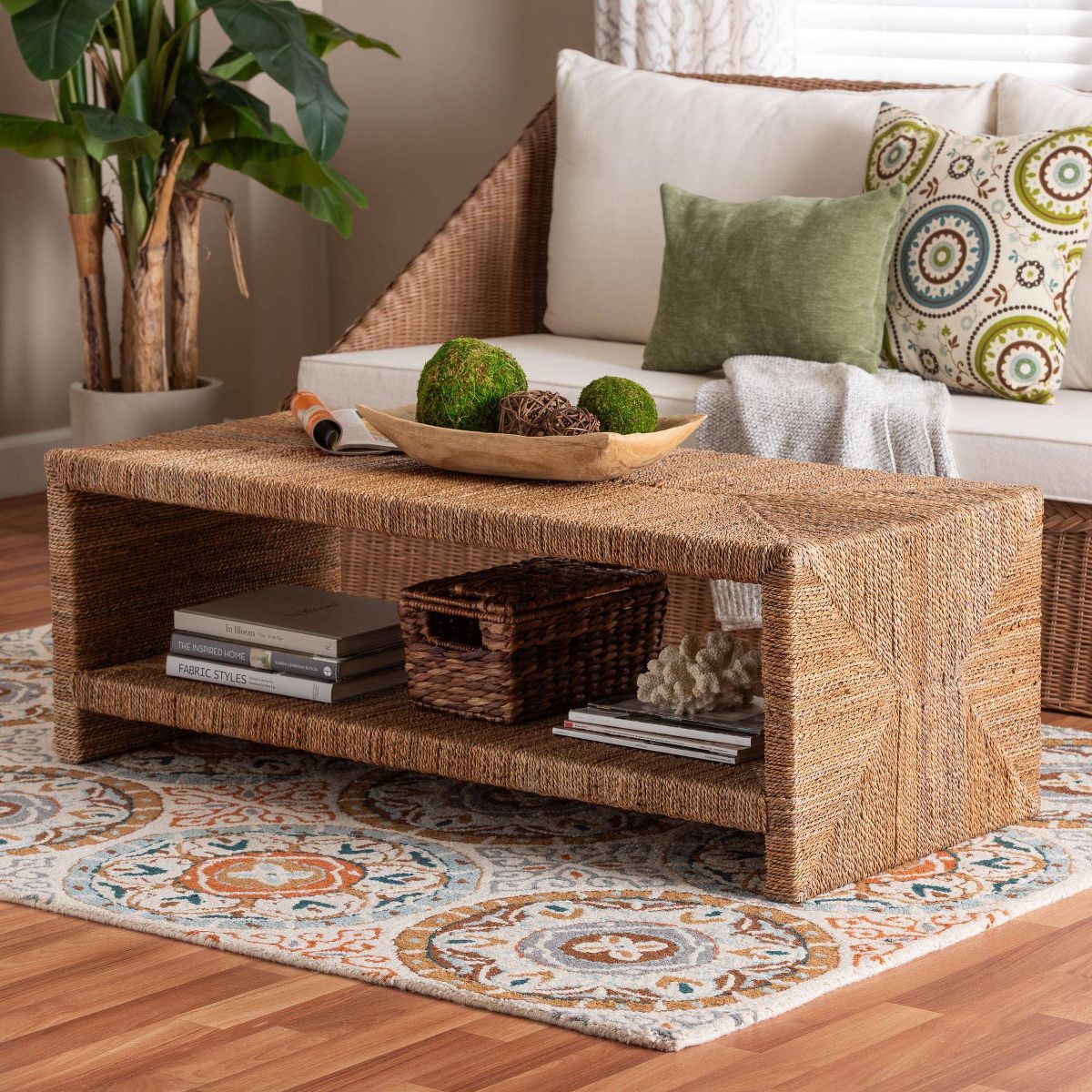 bali & pari Liza Rectangle Seagrass Coffee Table Natural Brown - thumbnail 3