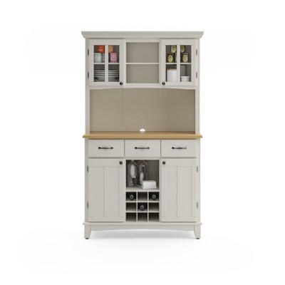 Off White China Cabinet with Natural Wood Top