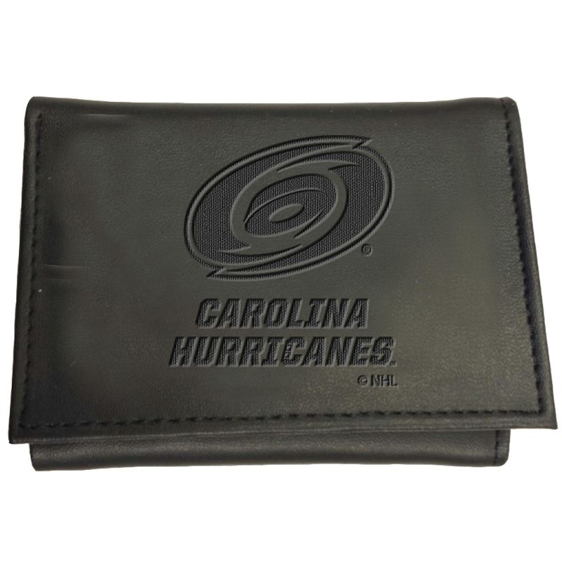 Evergreen NHL Carolina Hurricanes Black Leather Trifold Wallet Officially Licensed with Gift Box, 1 of 2