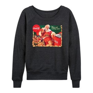 Women's - Coca-Cola - Vintage Santa With Coca Cola Ice Cooler Lightweight French Terry Wide Neck Long Sleeve Shirt - 1 of 4