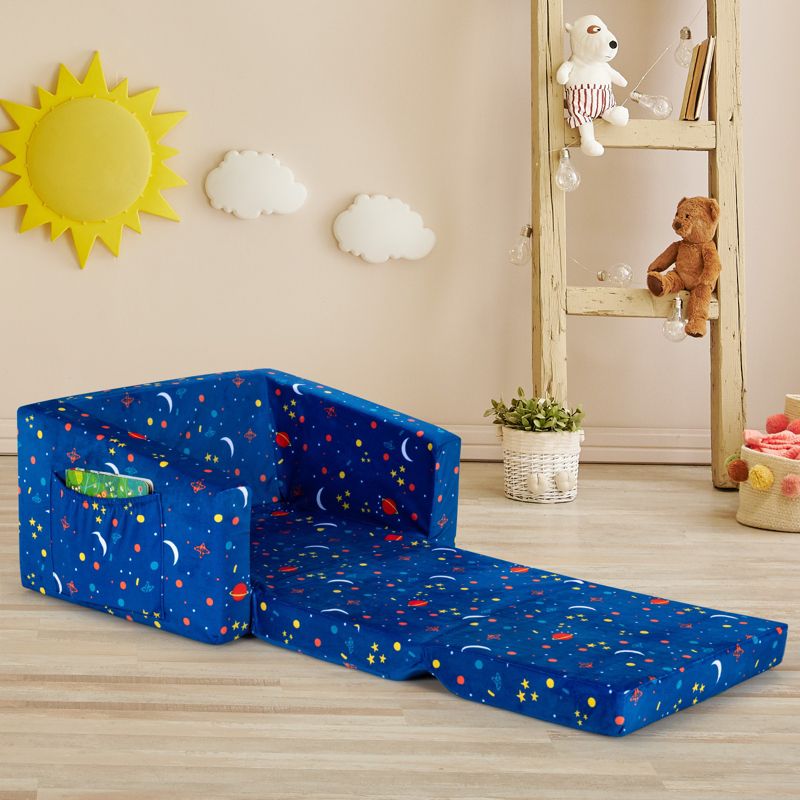 Tangkula 2-in-1 Convertible Kids Sofa Flip Open Couch w/Sturdy Sponge Construction&Velvet Fabric Blue, 2 of 10