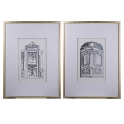 SEVOBAL Wall Art Set of 2 Architectural Pencil Prints Chic Urban Decor ideal for Modern Spaces with Sleek Elegance, Silver, 33.5"*3"*25.6"
