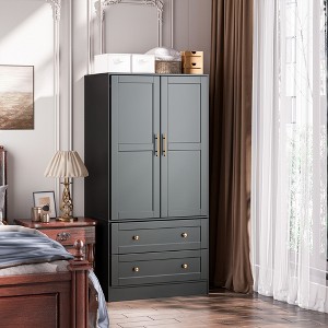 APRILSOUL  Shaker Style Classic Two-Door Wardrobe, Bedroom Armoire with Hanging Rod and Shelves - 1 of 4