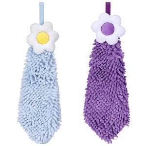 REGALWOVEN Chenille Soft Absorbent Flower Hanging Hand Towels for Bathroom 2 Pcs - 1 of 4