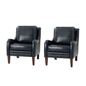 Set of 2 Regina 27.56" Wide Genuine Leather Armchair with Removable Cushions and English Arms  | ARTFUL LIVING DESIGN - 1 of 4
