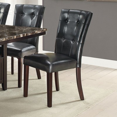 Modern Luxe Black Faux Leather and Wood Dining Chairs, Set of 2
