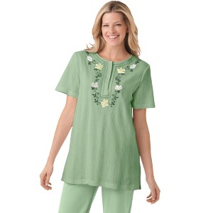 Woman Within Plus Size 7-Day Embroidered Pointelle Tunic - 1 of 4