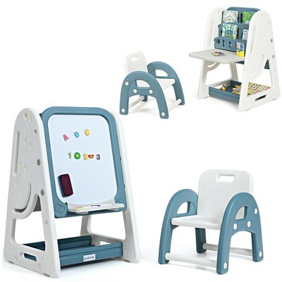 Kids Height Adjustable Art Easel Set with Chair - Costway