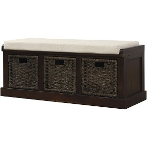 XINGHANZHENXUAN Entryway Bench with 3 Rattan Baskets & Cushion, No Assembly Needed, 220lb Capacity - 1 of 4