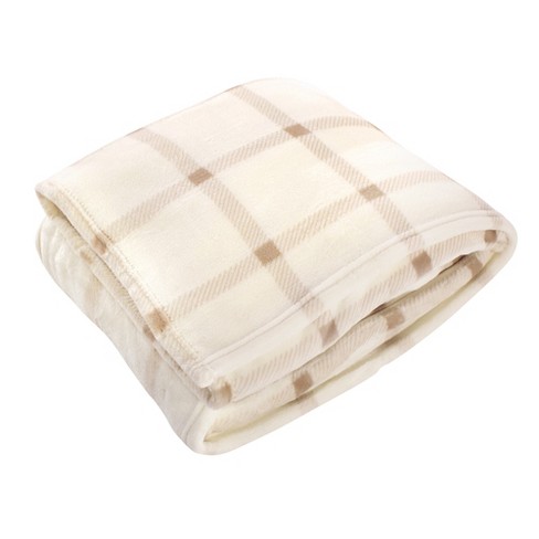 Hudson Home Collection Home Silky Plush Blanket Tan Plaid Fleece 60X80 In. Oversize Throw