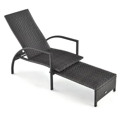 Tangkula Outdoor Chaise Lounge Rattan Recliner w/ Retractable Ottoman for Patio