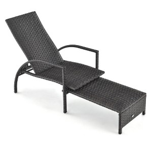 Tangkula Outdoor Chaise Lounge Rattan Recliner w/ Retractable Ottoman for Patio - 1 of 4