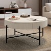 Round Coffee Table with Drawers, 31.9" Vintage Wood Accent Table with Storage for Living Room, Brown/White - 2 of 4