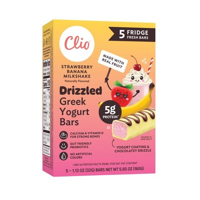 Clio Snacks Drizzled Strawberry Banana Milkshake Greek Yogurt Bars - 5.65oz/5ct