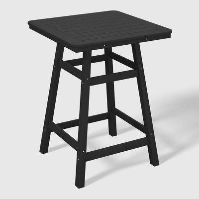 Black HDPE Outdoor Counter Height Bistro Table with Umbrella Hole