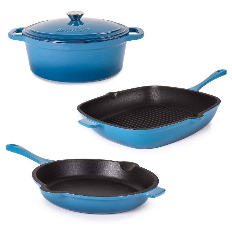 BergHOFF Neo Cast Iron 4Pc Set, Fry Pan 10", Square Grill Pan 11", & 5qt. Covered Dutch Oven, 1 of 8