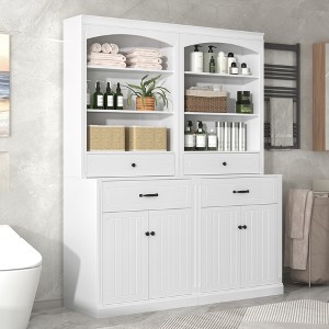 Kumasinova Bathroom Storage Cabinet with 2/4 Doors,Bathroom Floor Cabinet with 3/6 Open Shelves,Storage Cabinets with Drawers for Bathroom,White - 1 of 4