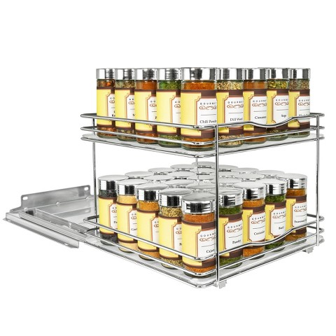 Lynk Professional Slide Out Vertical 10.25" Double Metal Spice Rack Silver: Kitchen Cabinet Organizer, Pull Out Pantry Storage