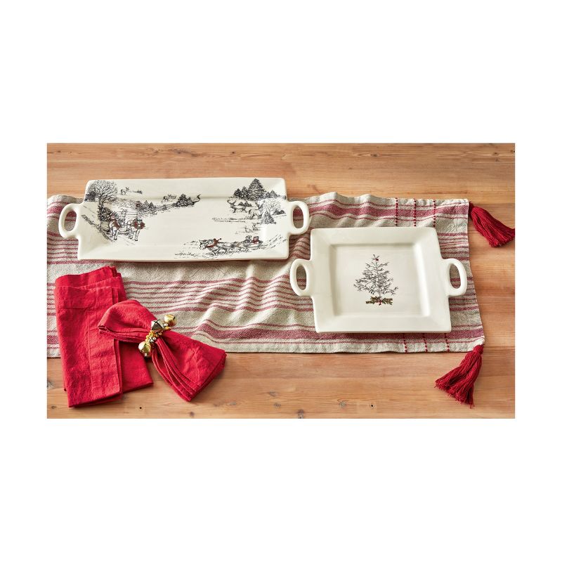 tag "Farmhouse Christmas" Collection Solid White Rectangle Earthenware Handle Platter Featuring Winter Farm Scence 20.6L x 10.1W X 1.2H-in., 2 of 4