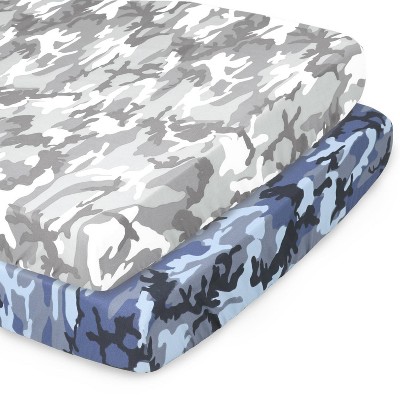 The Peanutshell Fitted Playard Sheets - Blue and Gray Camo - 2pk