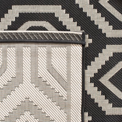 Black and Beige Geometric Indoor/Outdoor Runner Rug