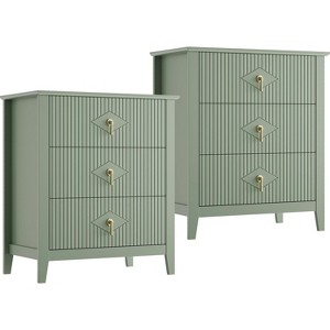 Coucheta 2Pcs Wood Nightstand Fluted Dresser for Bedroom, 27.5" Wide 3-Drawer Bedside Tables, Storage End Table Living Room - 1 of 4