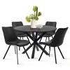Oliver+Kourtney 5-Piece Solid Black Round Dining Table Set with Faux Leather Dining Chairs Set of 4 with Black Legs-Maison Boucle - 2 of 4