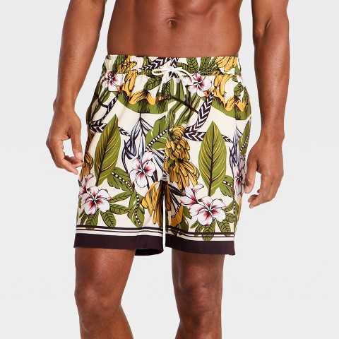 Goodfellow & Co Men's 7" Vacation Collection Tropical Print Swim Trunks - Goodfellow & Co™ Green L