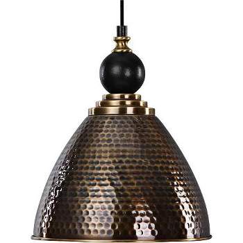 Uttermost Hammered Antique Brass Mini Pendant Light 12" Wide Industrial Metal Shade Fixture for Dining Room House Entryway Bedroom