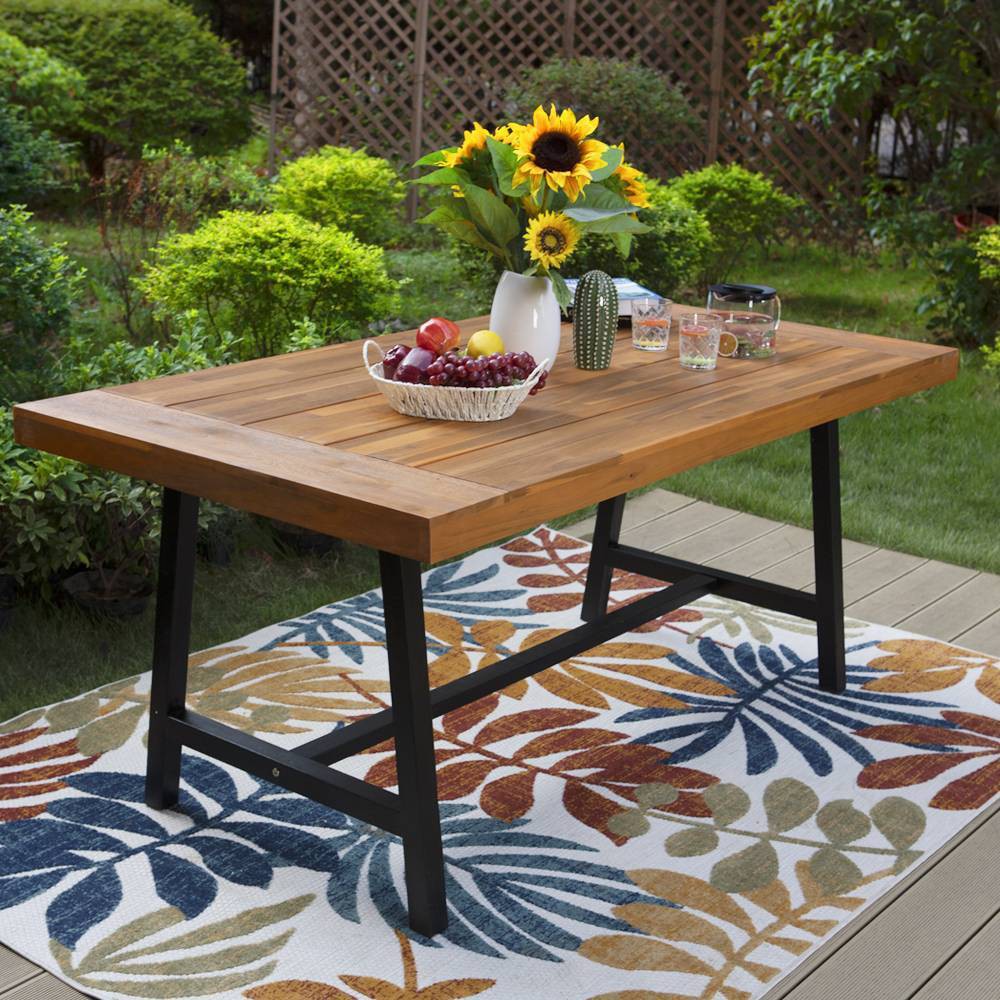 Outdoor Acacia Wood Rectangle Dining Table with Steel Frame - Captiva Designs