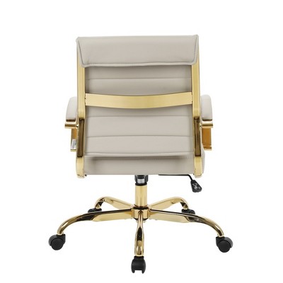 Maykoosh 24" White Leather Swivel Office Chair with Gold Metal Frame